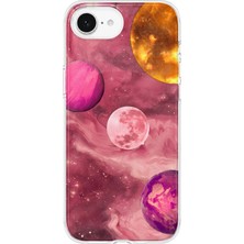 LOTUS GOLD iPhone 16E Uyumlu Galaksi Uzay Desenli Şeffaf Telefon Kılıfı