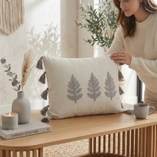 Destiva Home Buldan Işi Ağaç Desenli Punch Nakışlı Püsküllü Gizli Fermuarlı Pamuk Kırlent Kılıfı 35X55 cm