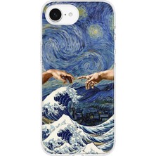 LOTUS GOLD iPhone 16E Uyumlu Van Gogh Eller Desenli Şeffaf Telefon Kılıfı