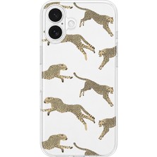 LOTUS GOLD iPhone 16 Plus Uyumlu Leopar Desenli Şeffaf Telefon Kılıfı