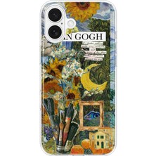 LOTUS GOLD iPhone 16 Plus Uyumlu Van Gogh Desenli Şeffaf Telefon Kılıfı
