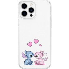 LOTUS GOLD iPhone 15 Pro Max Uyumlu Stitch ve Angel Desenli Şeffaf Telefon Kılıfı