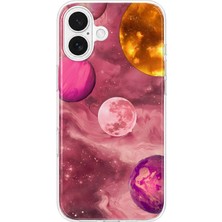 LOTUS GOLD iPhone 17 Uyumlu Galaksi Uzay Desenli Şeffaf Telefon Kılıfı