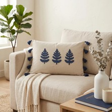 Destiva Home Buldan Işi Ağaç Desenli Punch Nakışlı Püsküllü Gizli Fermuarlı Pamuk Kırlent Kılıfı 35X55 cm