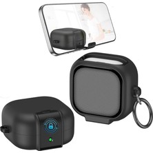 Store Samsung Galaxy Buds 4 Için ve Buds 4 Pro ile Uyumlu Kılıf Güvenlik Kilitli Panzer Telefon Standlı Kulaklık Koruyucu Kapak Anahtarlıklı Kaymaz Soft Dokulu (Siyah, Galaxy Buds 4 Pro)