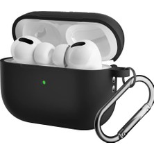 Store For Airpods Pro 2 ile Uyumlu Kılıf Silikon Tam Koruma Kancalı Anahtarlık Comely For Apple Airpods Pro 2 ile Uyumlu Silikon Kılıf Siyah