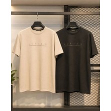 Lufian 2 Li Set Oysho Kumaş Premium Kalite Yazlık Kısa Kollu Oversize Erkek Tişört / T-Shirt