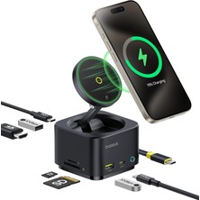 Store Magpro Series Iı 7in1 USB C Hub, 15W Qi2 Manyetik Kablosuz Şarj Standlı, 4K 60Hz Hdmı, 100W Pd Şarj, 10GBPS Usb-A ve Usb-C, Sd/tf Kart Okuyucu, Macbook, Iphone, Ipad, Laptop Uyumlu, Siyah
