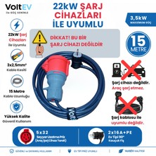 VoltEV 22kW Elektrikli Araç Şarj Cihazı için 15Metre Monofaze Ev Tipi Fişli Dönüştürücü Adaptör