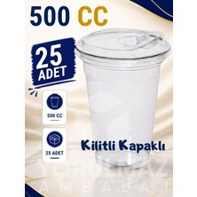 Yorulmaz Ambalaj 🧊 500 cc Kilitli Kapaklı Plastik Bardak 25 Adet | 🥤 Sızdırmaz Soğuk Içecek Bardağı