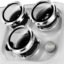 Store iPhone 15 Pro Max Ile Uyumlu Kamera Lens Koruyucu Alüminyum Alaşım Çerçeveli Telefon Lensi Temperli Cam Koruma (Gümüş)