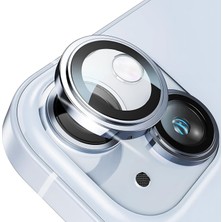 Store iPhone 15-15 Plus ile Uyumlu Safir Kamera Lens Koruyucu Kolay Kurulum Kitli Çizilmez Safir Cam ve Titanyum Alaşım Çerçeve (Mavi, Safir Cam)