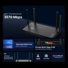 Store Archer BE230, BE3600 Mbps, Fiber Destekli, 2× 2.5 Gbps Wan/lan Port + 3× Gbps Port, Vpn Destekli, Homesheild, Easy Mesh Uyumlu, Dual-Band Wi-Fi 7 Router