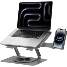 Store 360 Derece Döner Laptop Standı Telefon Tutuculu, Ayarlanabilir Katlanabilir Notebook Yükseltici, 10-15.6 Inç Laptop ile Uyumlu Masaüstü Alüminyum Stand | L189-C