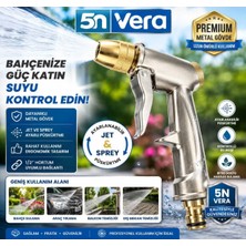 5N Vera  Premium Metal Bahçe Sulama Tabancası | Jet ve Sprey Ayarlı | 1/2” Hortum Uyumlu | Araç Yıkama ve Bahçe Sulama Için