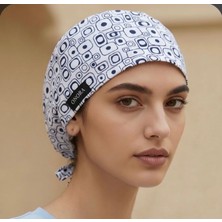 Onora Kendinden Desenli (Beyaz-Lacivert Kare) Cerrahi Bone,ter Bantlı Hemşire Doktor Bonesi Unisex