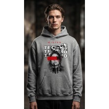 Oversize Unisex Kapüşonlu Sweatshirt %100 Pamuk 3 Iplik Şardonlu Sırt Baskılı