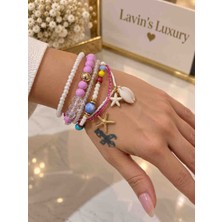 Lavin’s Luxury Pastel Deniz Yıldızı ve Deniz Kabuğu Detaylı Çoklu Bileklik Seti