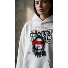 Oversize Unisex Kapüşonlu Sweatshirt %100 Pamuk 3 Iplik Şardonlu Sırt Baskılı