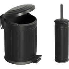 Aqua Bagno Midas Klozet Fırçası + Çöp Kovası 5lt -2 Parça Set, Mat Siyah / 35.22.89.01.03