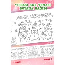 St. Morritz - Yılbaşı Eğlencesi ve Sevimli Arkadaşlar Boyama Aktivite Kağıdı - Model3 - 60 x 200 cm