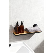 Viracasa Yapışkanlı Bambu Banyo Rafı Düz Raf 25X10 cm Delme Gerektirmeyen Duş Içi Düzenleyici