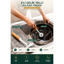 Viracasa Ahşap Saplı Çelik Telli Bulaşık Fırçası 2'li Set 28 cm Uzun Saplı Tencere Temizleme Fırçası
