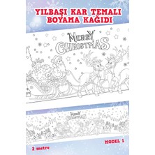 St. Morritz - Yılbaşı Karlı Şehir Noel Baba ve Geyikler Boyama Aktivite Kağıdı -Model1- 60 x 200 cm