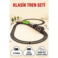 Farbu Oyuncak 14 Parça Klasik Pilli Tren Seti Demiryolu Tren Oyunu 104X68 cm Raylı Lokomotif Oyuncak Tren