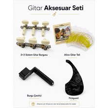 Montavo Klasik Gitar Aksesuar ve Bakım Seti (3 3 Sistem Burgu, Burgu Çevirici, Klasik Gitar Teli ve Pickguard)