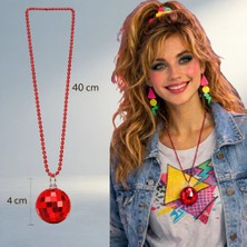 Meks Eğlenceli Retro Disko Topu Kolye Kırmızı Renkli Aksesuar