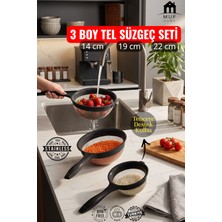 Muf Home 3'lü Paslanmaz Çelik Tel Süzgeç Seti Tencereye Takılabilen Tasarım (14-19-22 Cm) - Un Eleği, Makarna ve Pirinç Süzgeci