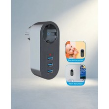 Meks Güvenli Priz 3 USB Akıllı Akım Dengeleme 2500W
