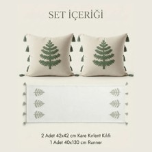 Destiva Home Ağaç Punch Nakışlı Ağaç Desenli Kırlent Runner Seti 2 Kare Kırlent 1 Runner Boho Dekoratif Salon Seti
