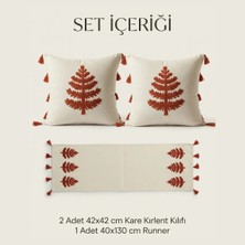 Destiva Home Ağaç Punch Nakışlı Ağaç Desenli Kırlent Runner Seti 2 Kare Kırlent 1 Runner Boho Dekoratif Salon Seti