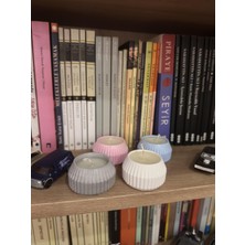 Kocatoros Studio Dekoratif Mini Beton Mum 2’li Set | El Yapımı | Tırtıklı Desen | Beyaz & Beyaz