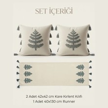Destiva Home Ağaç Punch Nakışlı Ağaç Desenli Kırlent Runner Seti 2 Kare Kırlent 1 Runner Boho Dekoratif Salon Seti