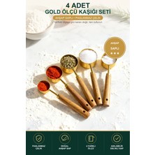 Viracasa 4'lü Gold Ölçü Kaşığı Seti Ahşap Saplı Paslanmaz Çelik Ölçek 15-5-2,5-1,25 ml