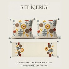 Destiva Home Yıldız Punch Nakışlı Çiçek Desenli Kırlent Runner Seti 2 Kare Kırlent 1 Runner Boho Dekoratif Salon Seti