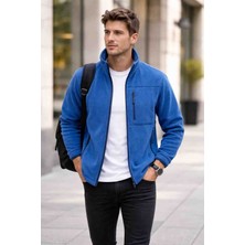 Bizim Terzi Mavi Polar 3 Cepli Tam Fermuarlı Slim Fit Anti Pilling Tüylenme Yapmaz. Hava Geçirmez