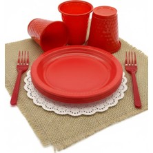 St. Morritz Tabak Bardak Çatal Set Set 25 Li Yuvarlak 22 cm ( Kırmızı )