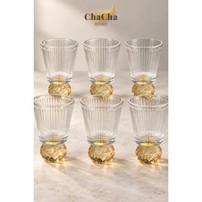ChaCha Home 6'lı Çizgili Cam Kahve Yanı Su Bardağı, Renkli Top Ayaklı Sunum Bardak - Bal Renk