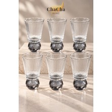 ChaCha Home 6'lı Çizgili Cam Kahve Yanı Su Bardağı, Renkli Top Ayaklı Sunum Bardak - Füme