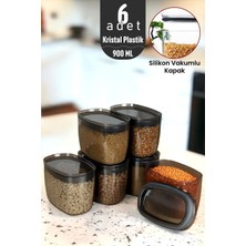 St. Morritz 900 ml Gerçek Vakumlu Silikon Kapaklı Kristal Erzak Bakliyat Saklama Kabı Seti Baharatlık 6