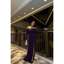 Lior Design Kadın Modern Stil Esnek Simli Kumaş Straplez Volanlı Abiye Elbise