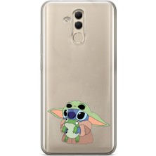 LOTUS GOLD Huawei Mate 20 Lite Uyumlu Baby Yoda Stitch Desenli Şeffaf Telefon Kılıfı