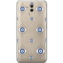LOTUS GOLD Huawei Mate 20 Lite Uyumlu Nazar Gözler Desenli Şeffaf Telefon Kılıfı