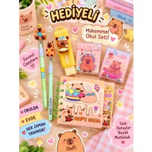 ÖZ OFİS Capybara Kapibara Set Not Defteri 2'li Yumurtlayan Kalem Sürgülü Silgi 2'li Mini Sticker Defter Seti