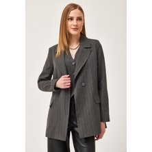 Juuuj Füme Pamuklu Karışımlı Uzun Kollu Oversize Kapaklı Cep Detaylı Blazer Ceket