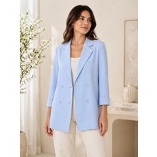 Juuuj Açık Mavi Kruvaze Yaka Oversize Geniş Kesim Dört Düğme Detaylı Blazer Ceket